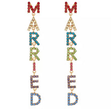 Load image into Gallery viewer, married letter earrings rainbow multi colored for brides and the married 
