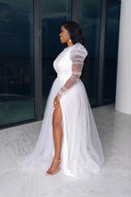 Load image into Gallery viewer, white one shoulder tulle and mesh dress with side slits

