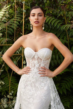 Load image into Gallery viewer, off white sweetheart shoulder line wedding gown with extended skirt
