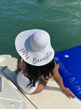 Load image into Gallery viewer, bride mrs personalized sun floppy beach straw hat for bachelorette partis and honeymoon 
