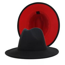Load image into Gallery viewer, black Fedora with red bottom hat 
