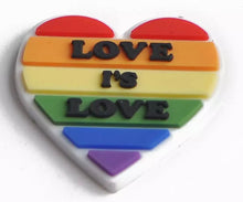 Load image into Gallery viewer, crocs wedding jibbitz charms for brides. gay pride. love is love. rainbow charm
