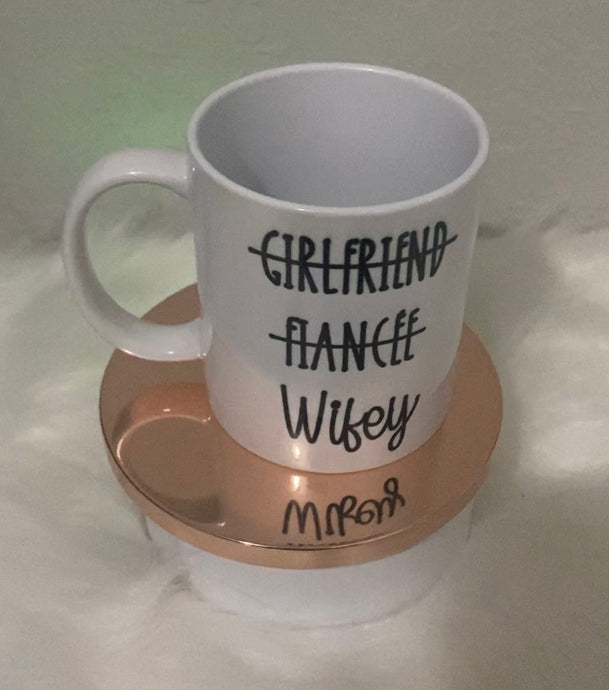 wifey coffee mug for newly wed and brides. 12 oz or 15 oz choice.