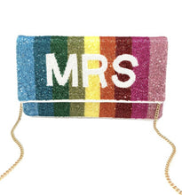 Load image into Gallery viewer, Rainbow &quot;Mrs.&quot; beaded clutch Clutch. pride. bride to be clutch. just married clutch
